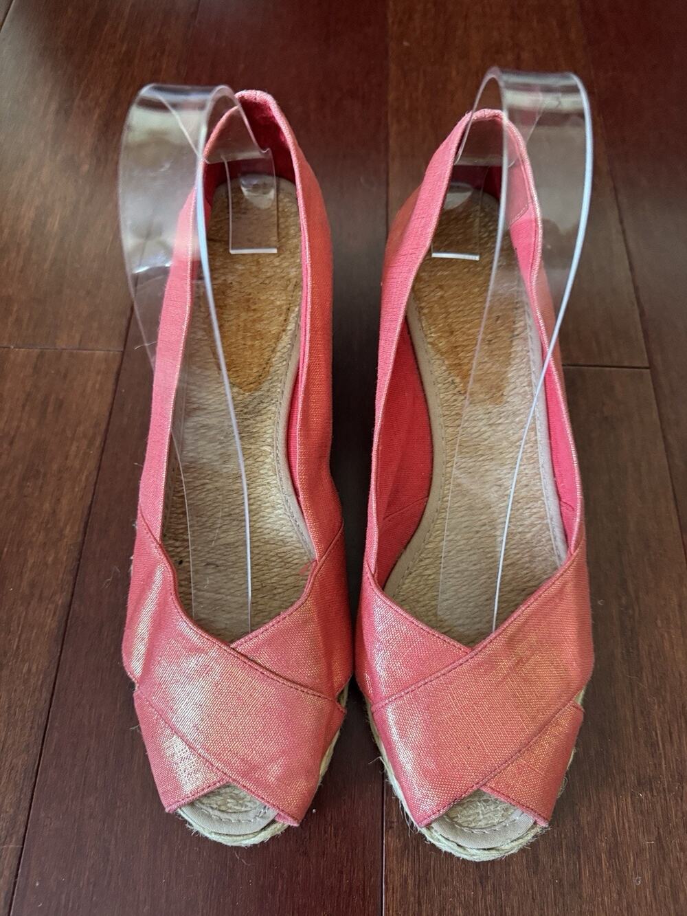 RALPH LAUREN Cecilia Espadrille Wedge Shoes Metallic Coral Pink Size 9